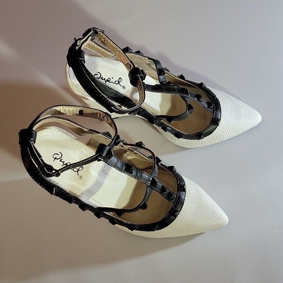 BRAND NEW QUPID POINTED TOE 'ROCKTUD" CAGET LEATHER PUMP WEDGE SHOE - Picture 15 of 16